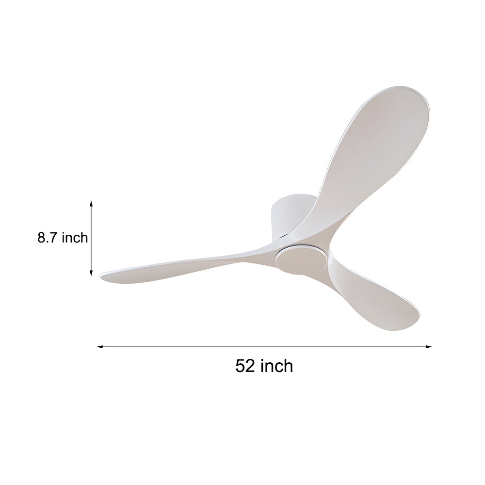 52 Inch Modern White 3 Blade Low Profile Ceiling Fan Flush Mount Indoor Fan Without Light