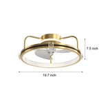Modern Gold Flush Mount Ceiling Fan with Silent LED Light and 3 Color Dimming Function