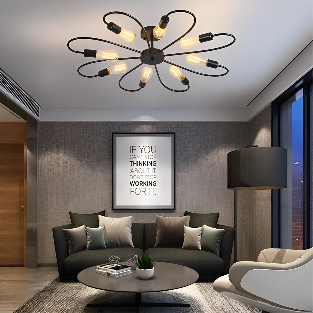 Modern Flower Shaped Iron Ceiling Light Nordic Style Flush Mount Fixture for Bedroom