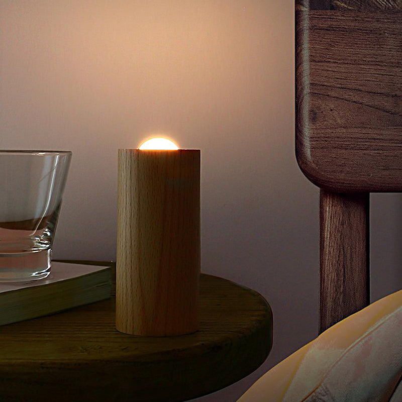 Ambient Wood Cylinder LED Table Lamp with Air Control Sensor Rechargeable Candlelight Accent
