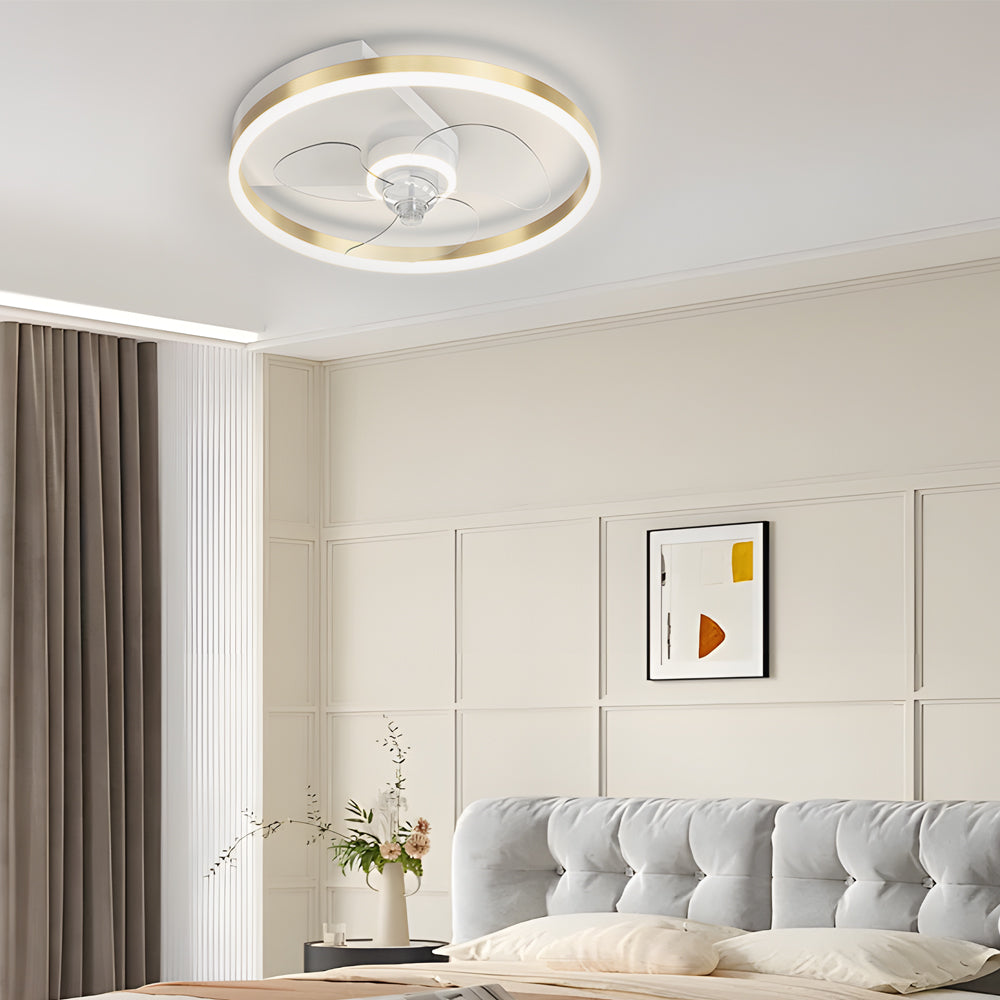 Modern Round Flush Mount Ceiling Fan with Silent LED Light and Three Step Dimming Design