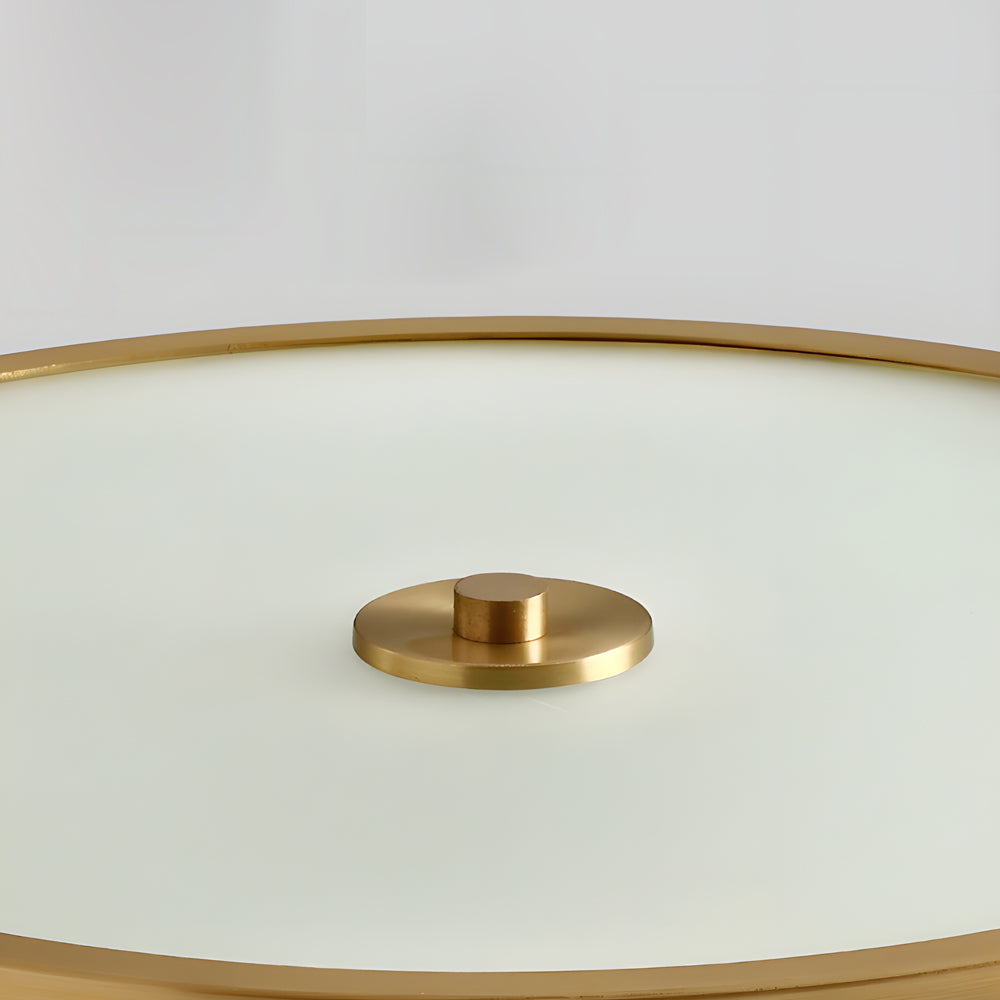 Modern Gold Drum Flush Mount Ceiling Light with Ribbed Glass Shade for Living Room and Bedroom