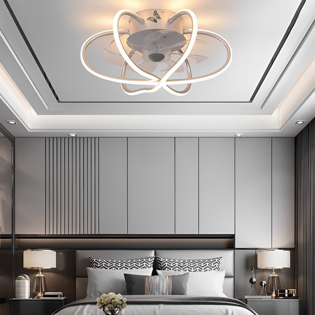 Modern Flower Cage Bladeless Ceiling Fan with Dimmable LED Light and Remote Control Fixture