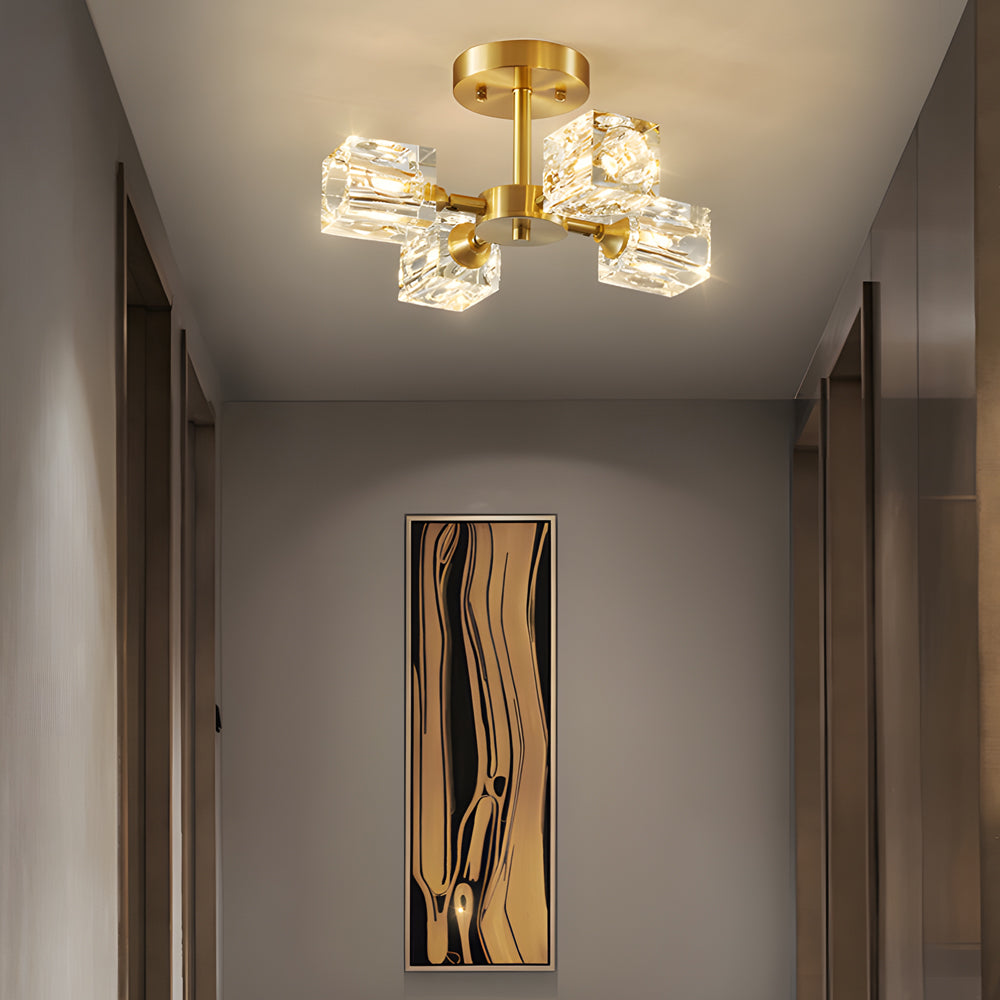 Modern Copper Crystal Ceiling Light Fixture with 180 Degree Adjustable Multi Light Shades