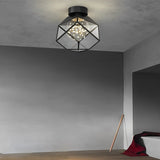 Square Black Metal and Glass Flush Mount Ceiling Lamp with 3 Step Dimmable LED Lighting