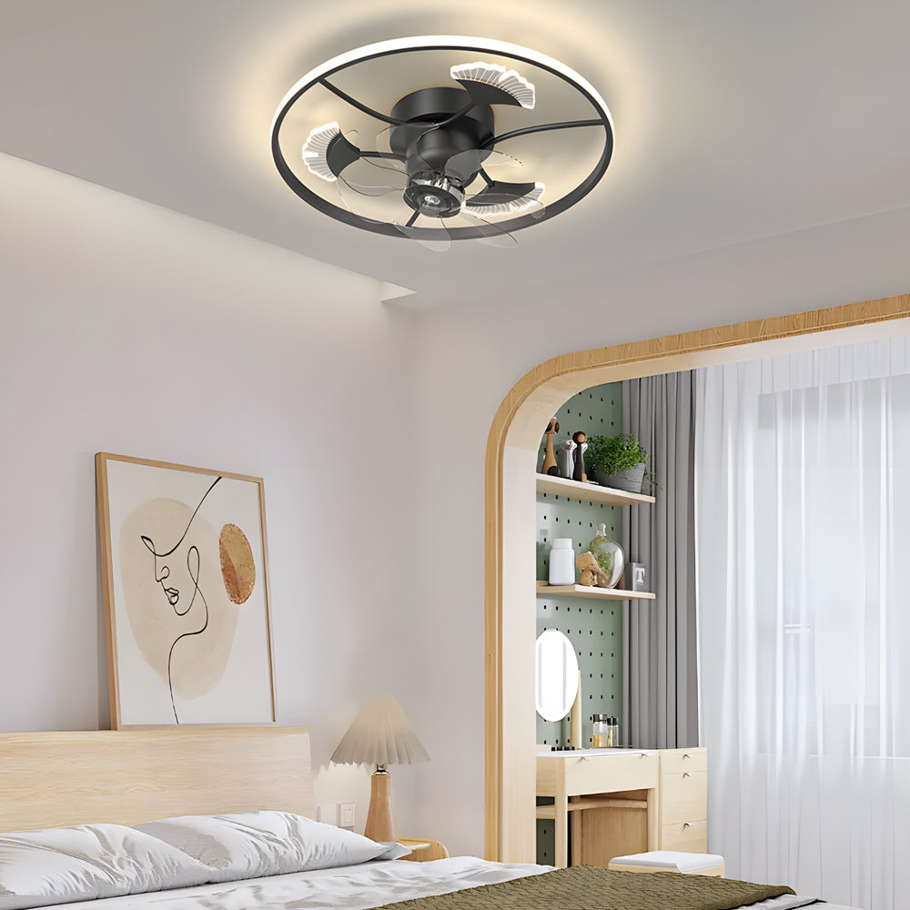Modern Ginkgo Leaves Decor Flush Mount Ceiling Fan with 3 Color Dimming Light