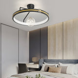 Modern Round Ring LED Ceiling Lamp with Crystal Glass Ball Decor and 3 Step Dimming Control