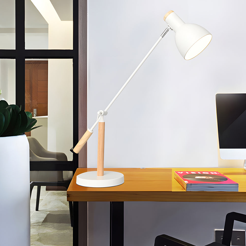 Modern Wood and Iron Adjustable Desk Lamp for Reading and Office Spaces