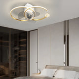 Modern 2 Ring LED Ceiling Fan with 3 Color Dimming for Bedroom Living Room Black and Gold