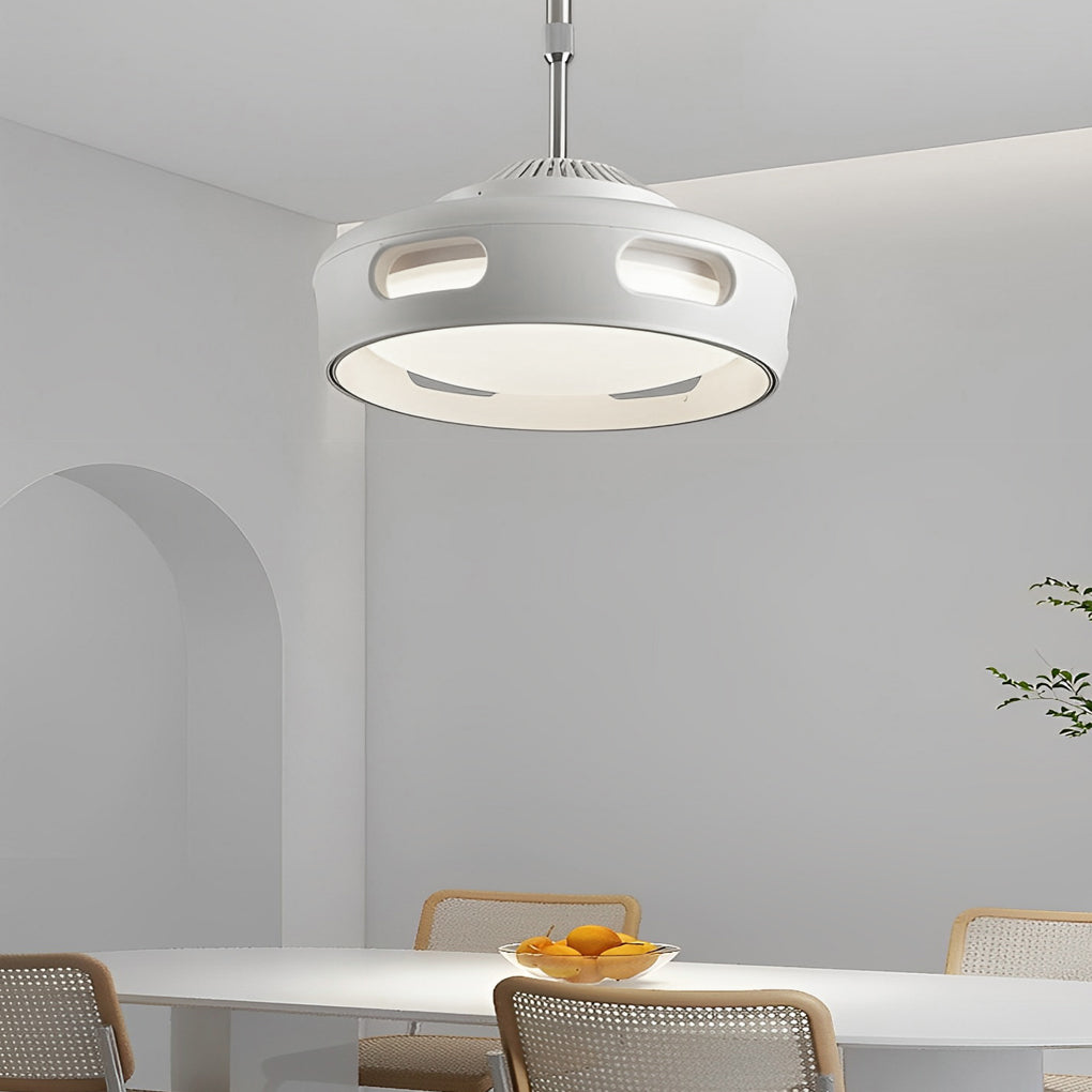 Modern White Round Smart Bladeless Ceiling Fan with Dimmable LED Lighting