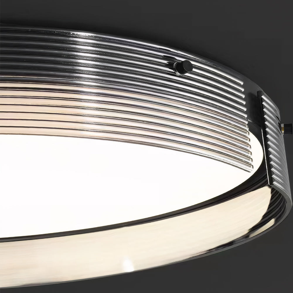Modern Round Black Stripe Glass LED Flush Mount Ceiling Light 16.5 and 20.5 Inch Copper Fixture