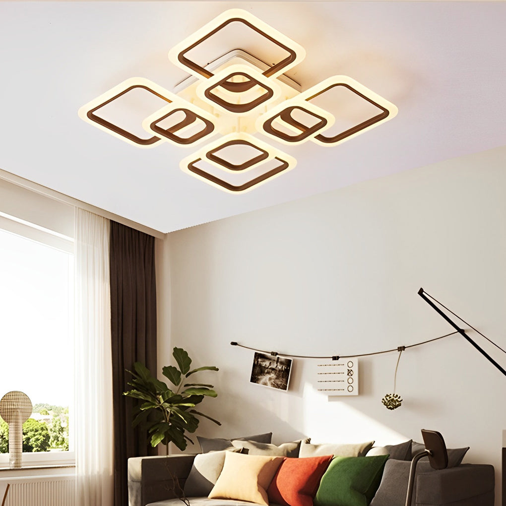 Modern Square Geometric LED Flush Mount Ceiling Light with Remote Control Stepless Dimming
