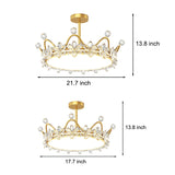 Modern Gold Crystal Crown LED Ceiling Lamp with Starry Sky Projection and 3 Step Dimming