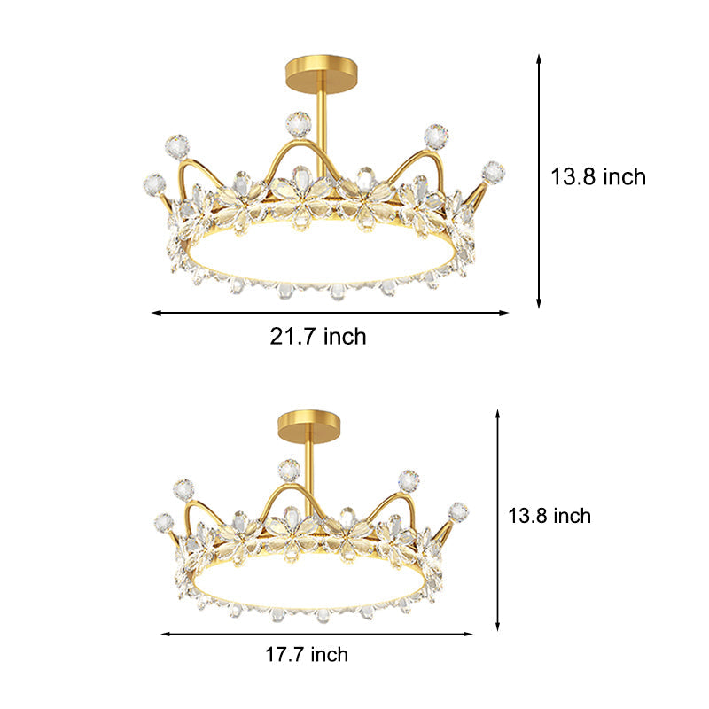 Modern Gold Crystal Crown LED Ceiling Lamp with Starry Sky Projection and 3 Step Dimming