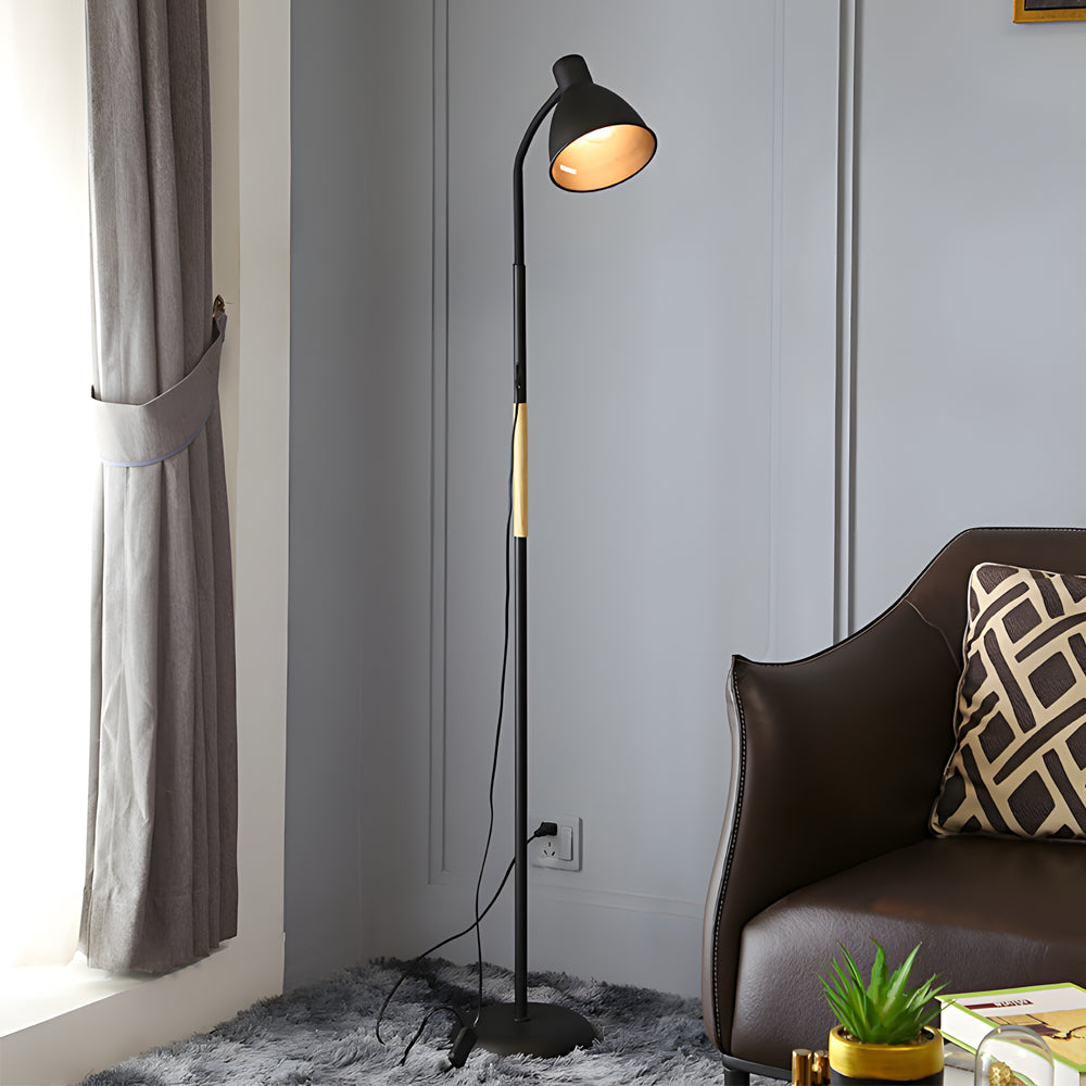 59 Inch Nordic Arc LED Floor Lamp with Wood Accents for Bedroom and Office Task Lighting