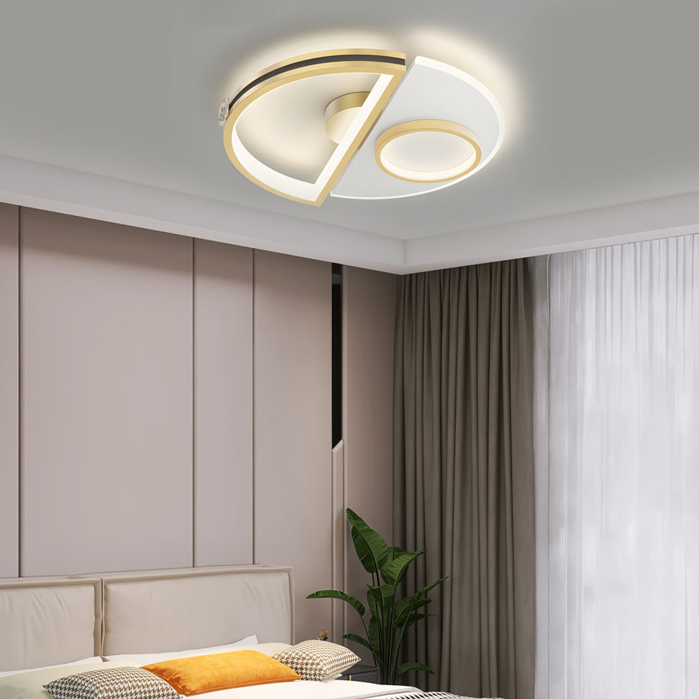 Modern Gold Semicircular LED Ceiling Light with 3 Color Dimming Acrylic Shade Flush Mount