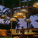Hand Woven Rope Rattan Waterproof LED Solar Outdoor Chandelier for Garden and Terrace