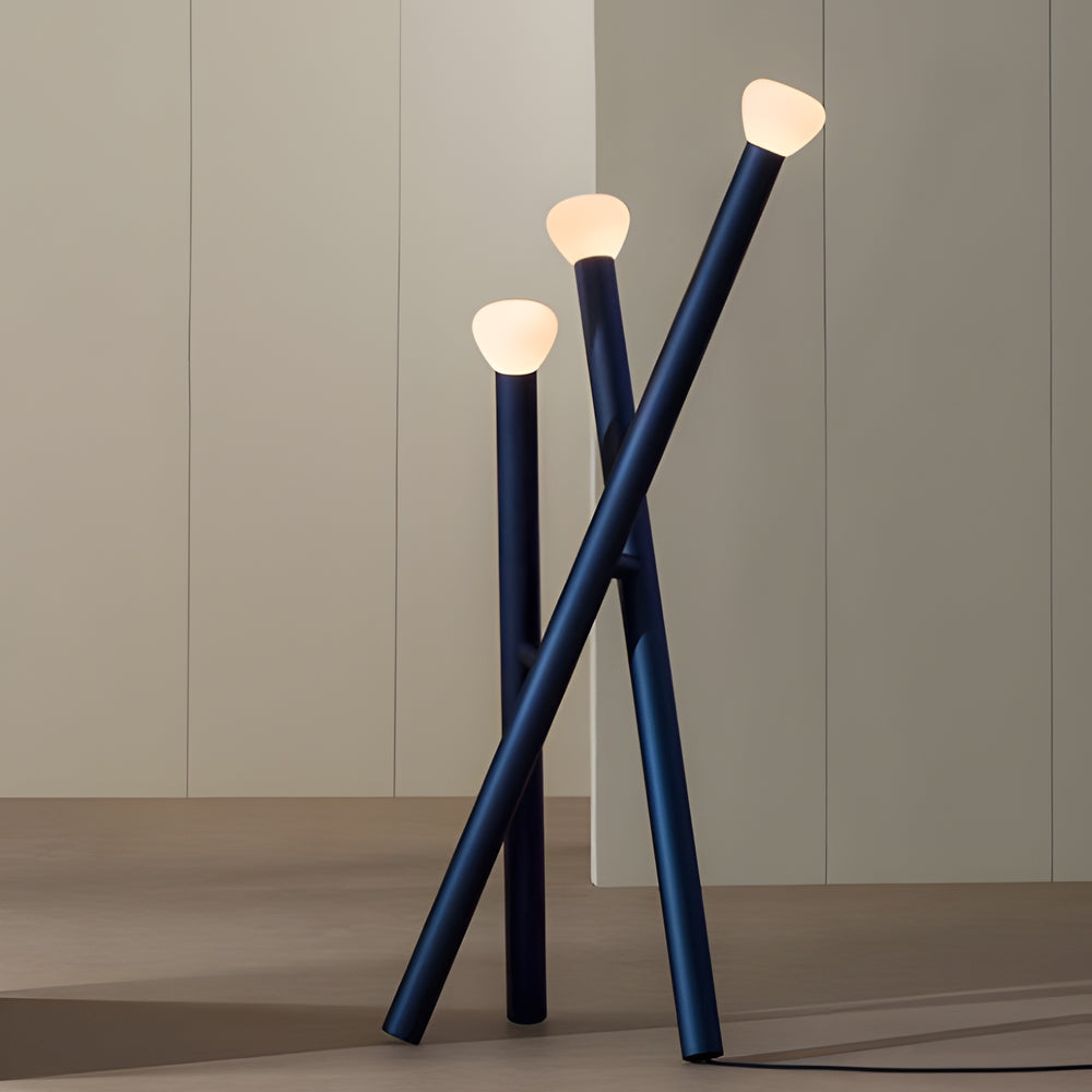 Modern 3 Light Metal Stick Standing Lamp with Glass Shades and Dimmable Switch