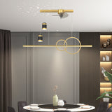Modern LED Dining Room Linear Chandelier with Integrated Fan and Starry Projection Light