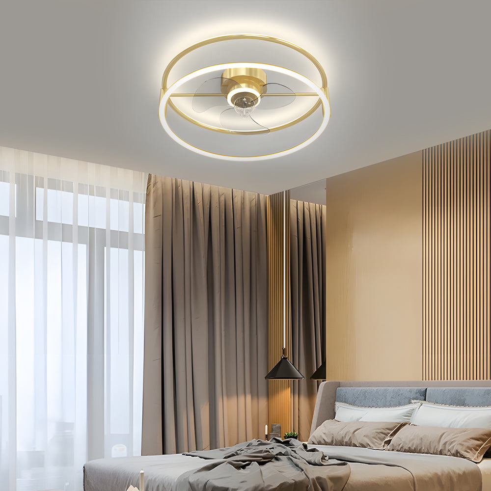 Modern Minimalist Ring LED Bladeless Ceiling Fan with 3 Color Dimming Flush Mount Light