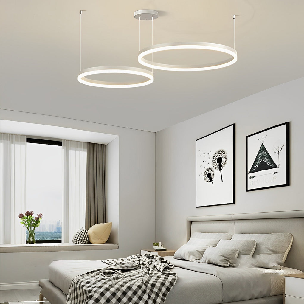 Modern White Circular Rings LED Chandelier with 3 Step Dimming and Adjustable Lighting