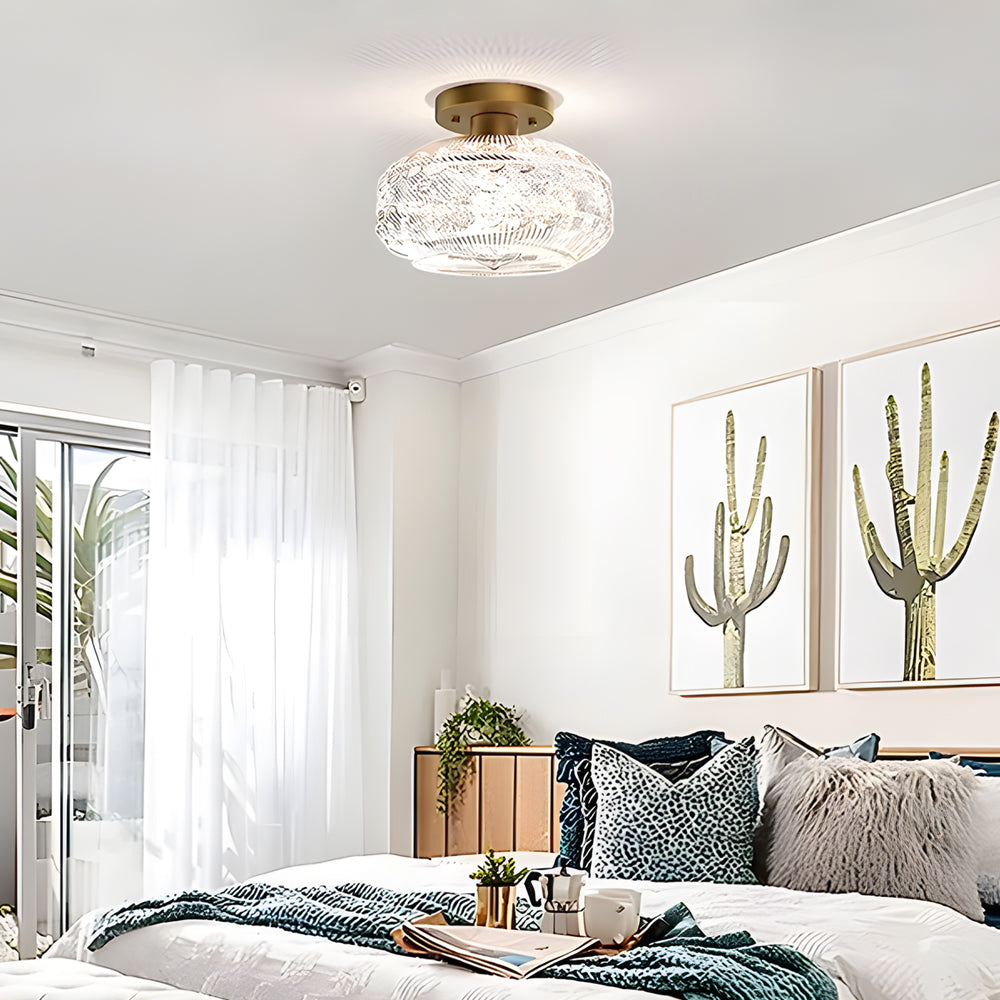 Modern American Style Acrylic Lantern Ceiling Light with Matte Metal Frame and Intricate Pattern Shade