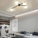 Modern White Glass Globe Semi Flush Mount Ceiling Light with Black Iron Arms