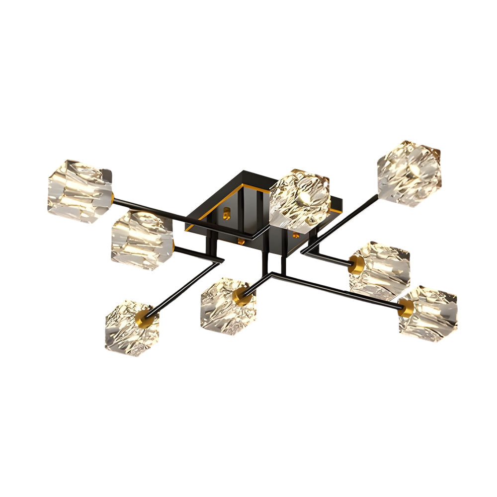 Modern Copper Crystal Cube Ceiling Light Semi Flush Mount for Living Room and Bedroom