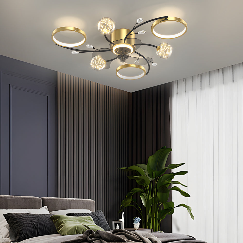 Modern Star Ball LED Ceiling Fan with Three Step Dimming Flush Mount Light Fixture