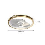 Modern Gold Ring LED Ceiling Fan with 3 Color Dimming Flush Mount Light for Bedroom Study