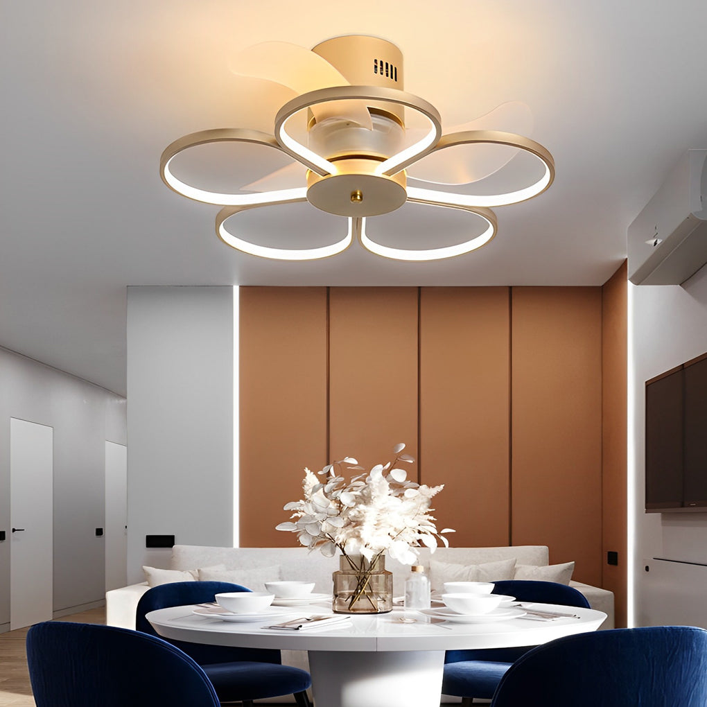 Flower Design Bladeless Ceiling Fan with Dimmable LED Light and Silent 6 Speed Motor