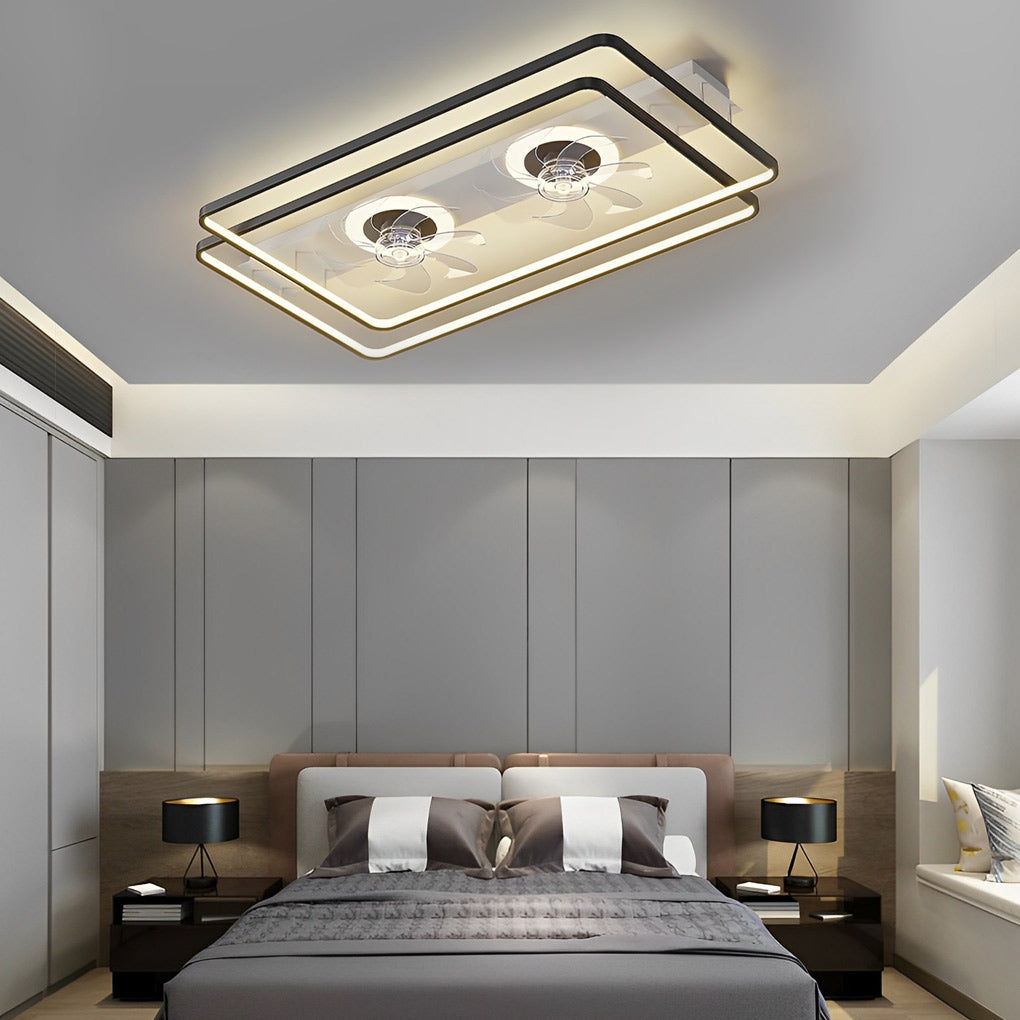 Nordic Low Profile Rectangular Bladeless Ceiling Fan with Dual Fans and Dimmable LED Light