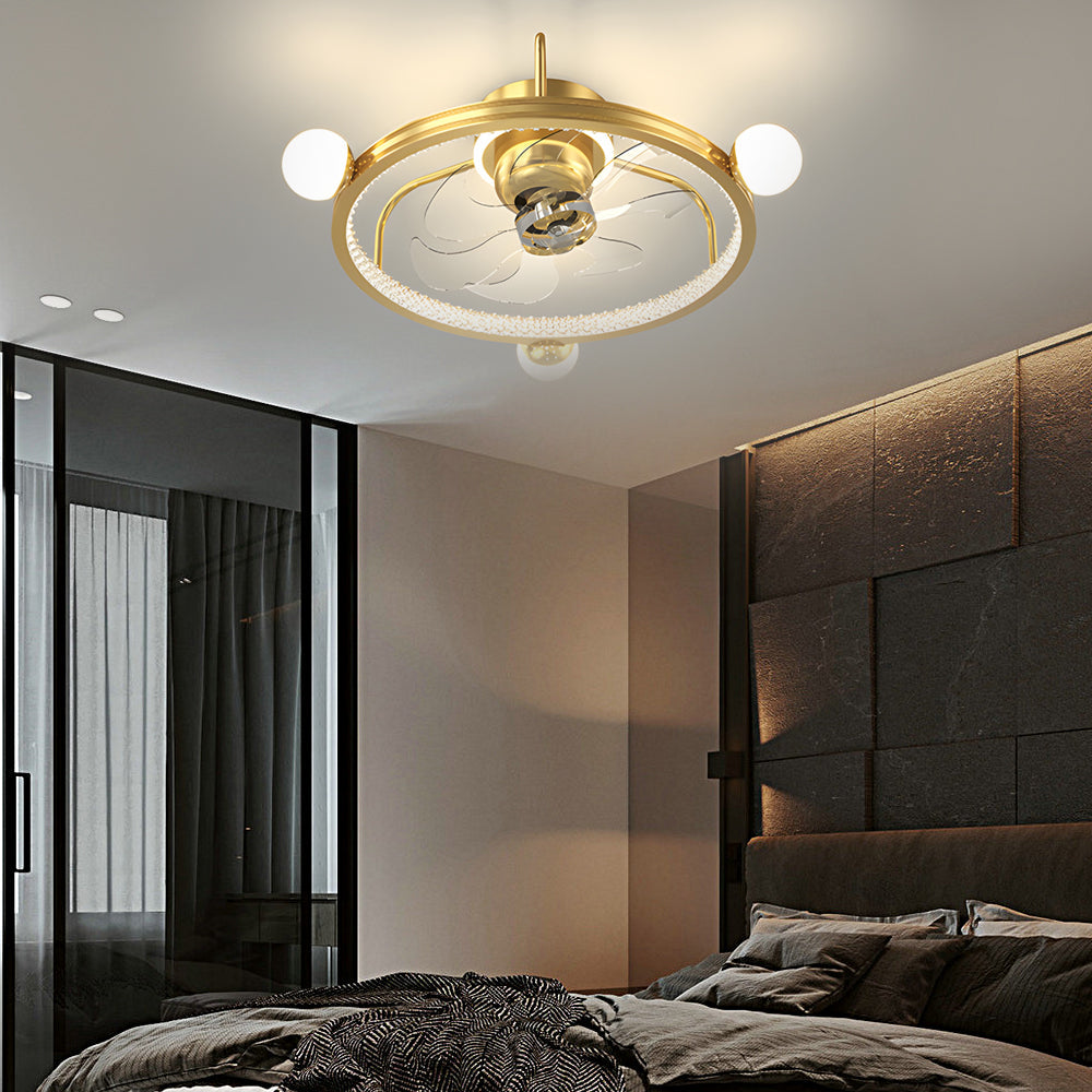 Modern Bladeless Ceiling Fan with 3 Color Dimming LED Light and Round Acrylic Ball Decor for Bedrooms