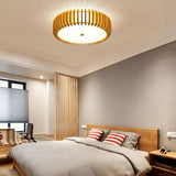 Modern Round Wooden LED Ceiling Light for Bedroom with 3 Step Color Dimming