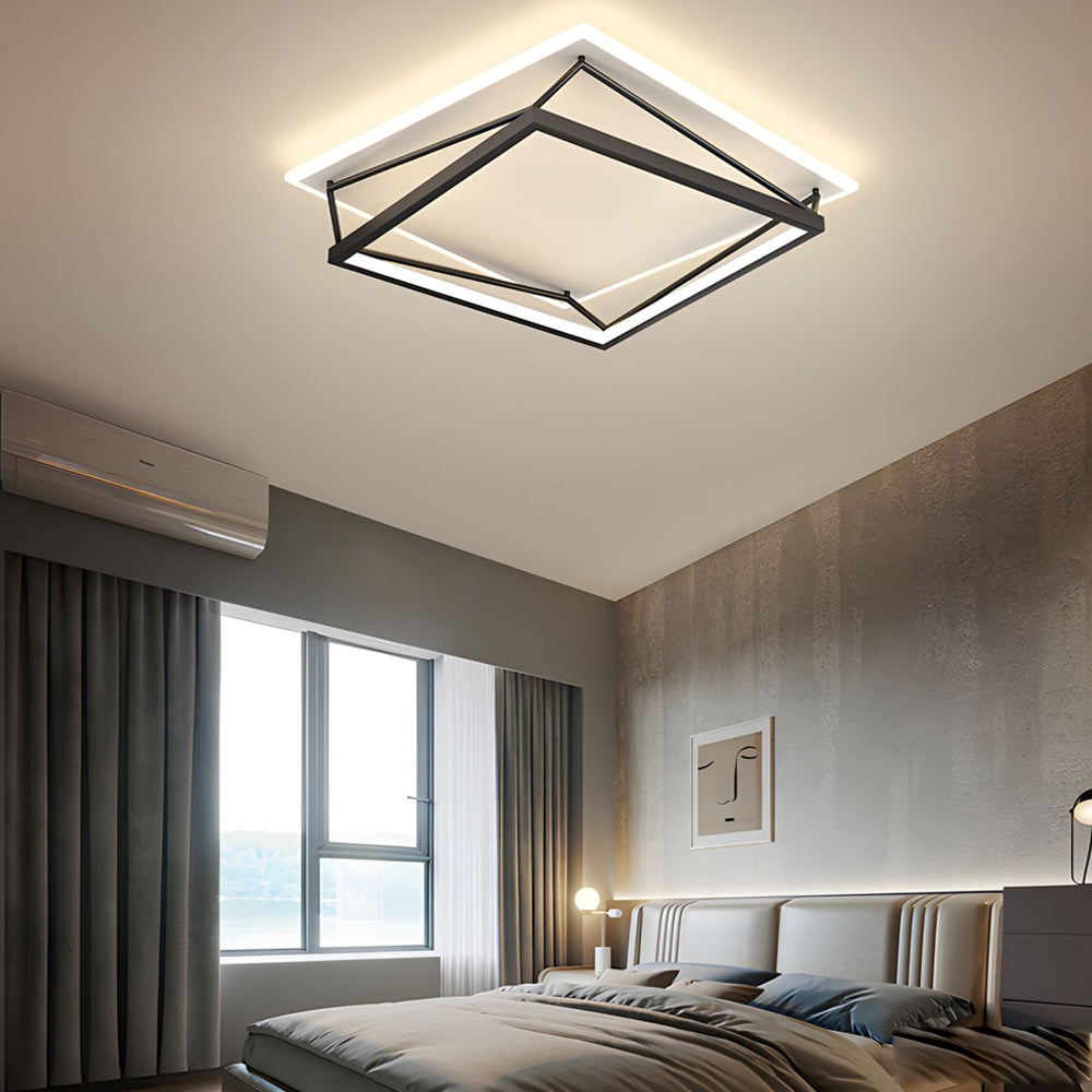 Modern Geometric Black LED Flush Mount Ceiling Light for Bedroom and Dining Area