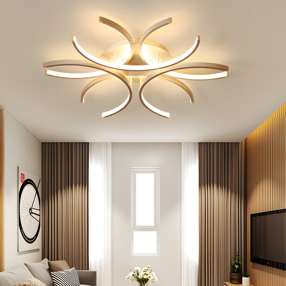 Modern Semi Circle Flower LED Ceiling Light Dimmable White Aluminum Flush Mount Fixture