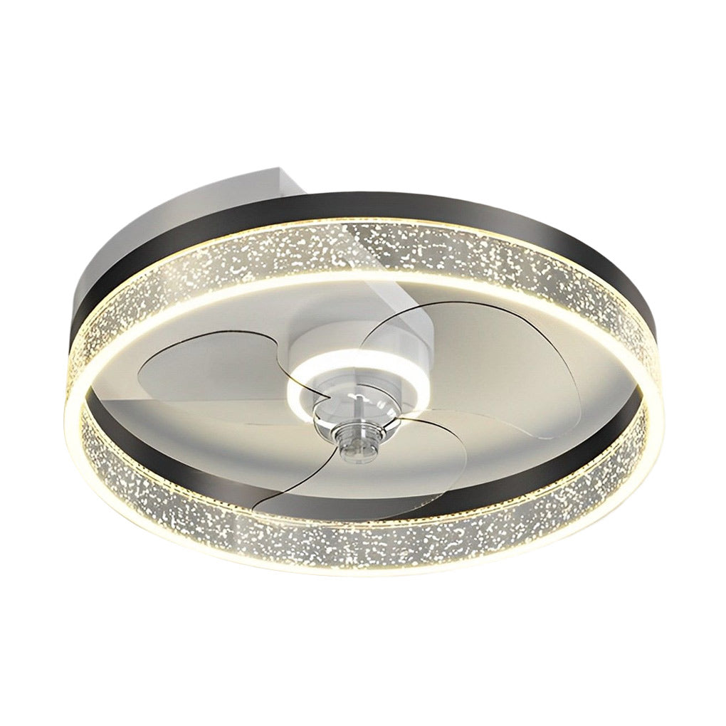 Round Bladeless Ceiling Fan with Dimmable LED Light 6 Speeds Silent Low Profile Flush Mount Fan
