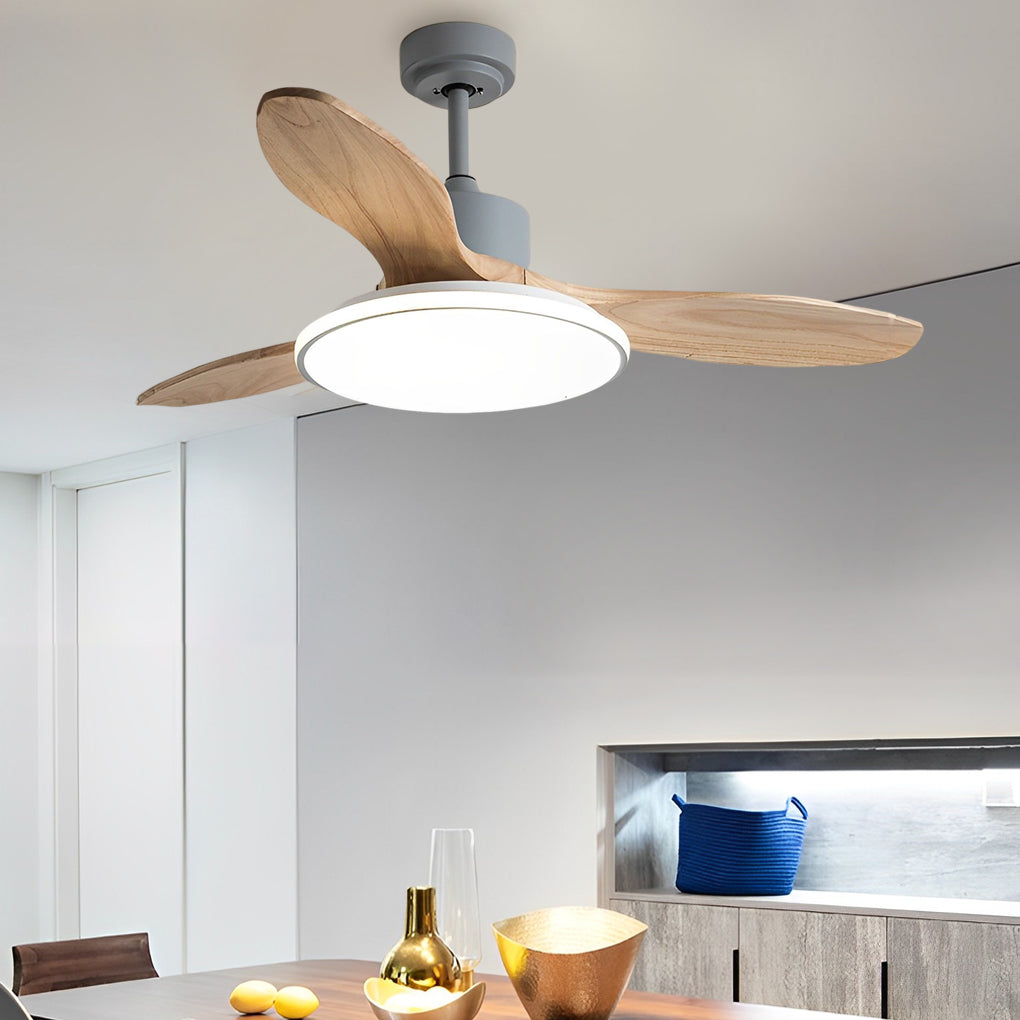 Modern Nordic Wood Ceiling Fan with Dimmable LED Light and Remote 48 Inch Quiet Reversible Motor