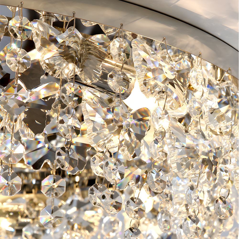 Modern Round K9 Crystal Flush Mount Ceiling Light with 3 Step Dimming and Elegant Chrome Finish