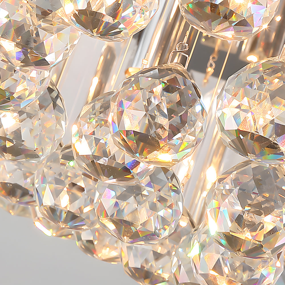 Modern Round Crystal LED Ceiling Lamp with 3 Color Dimming Stainless Steel Flush Mount Fixture