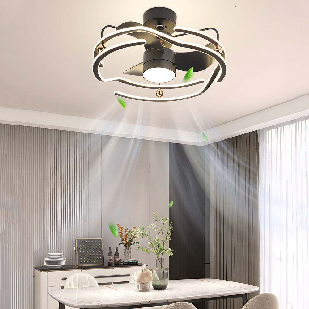 24 Inch Modern Flush Mount Ceiling Fan with Dimmable LED Light and Remote Control
