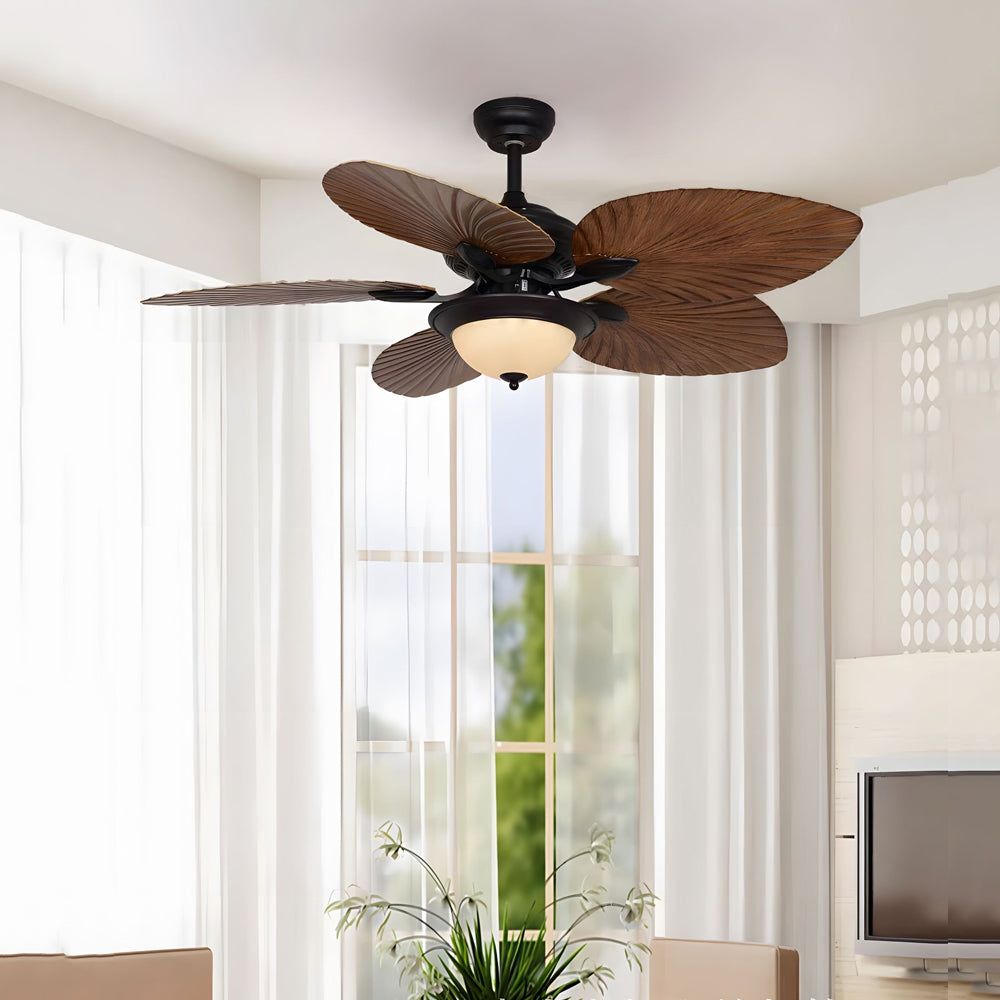 Tropical Palm Leaf Reversible Ceiling Fan with LED Light and Remote Control in Vintage Brown 42 52 Inch