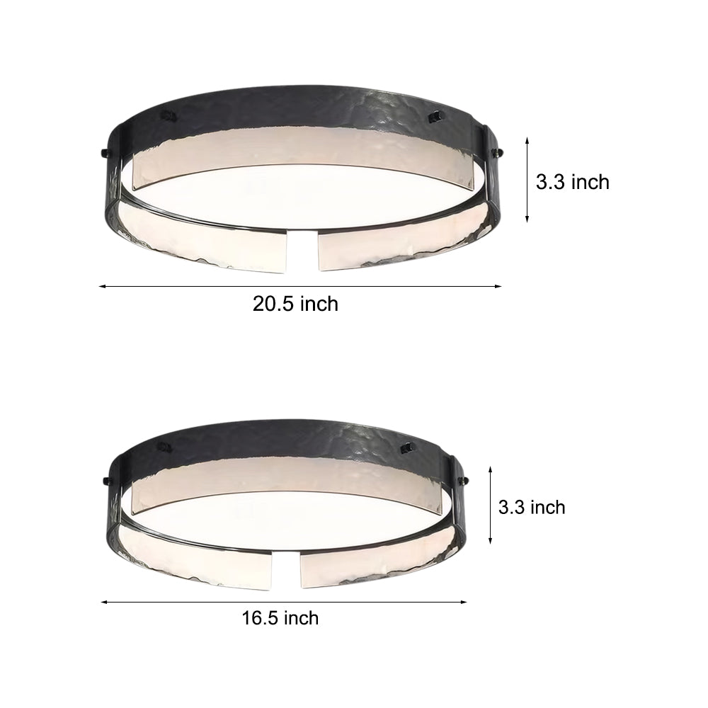Modern Round Black Hammered Glass LED Flush Mount Ceiling Light for Bedroom