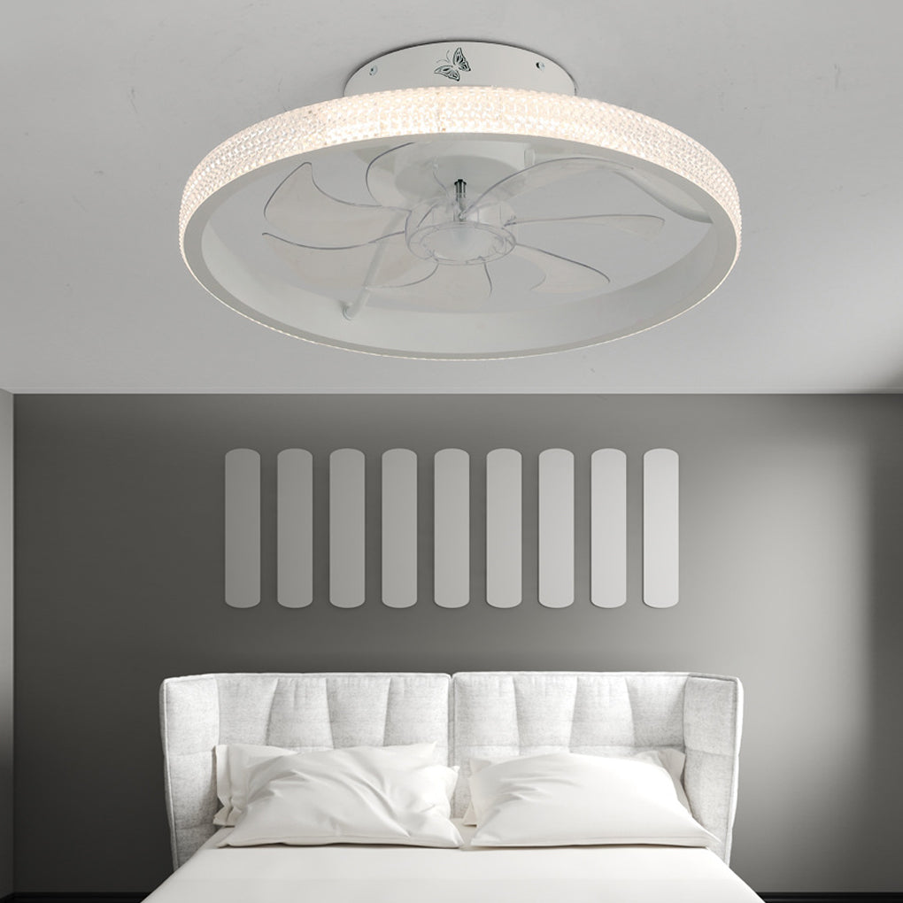Modern Round Bladeless Ceiling Fan with Dimmable LED Light and Remote Control Mute Inverter Low Profile Fan