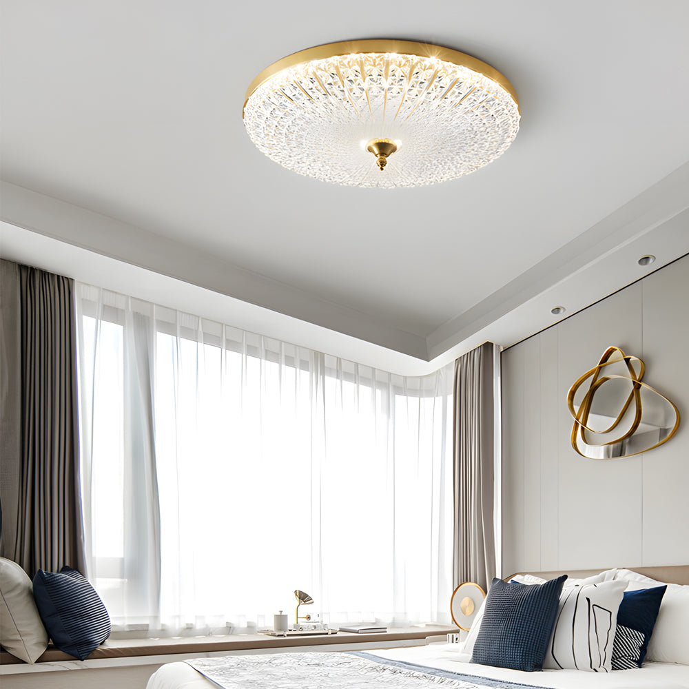 Modern Round Sparkle Glass LED Ceiling Light with Copper Frame and Adjustable Color Temperature