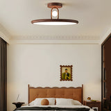 Mid Century Wood Grain Round Semi Flush Mount LED Ceiling Light for Modern Bedroom and Living Room