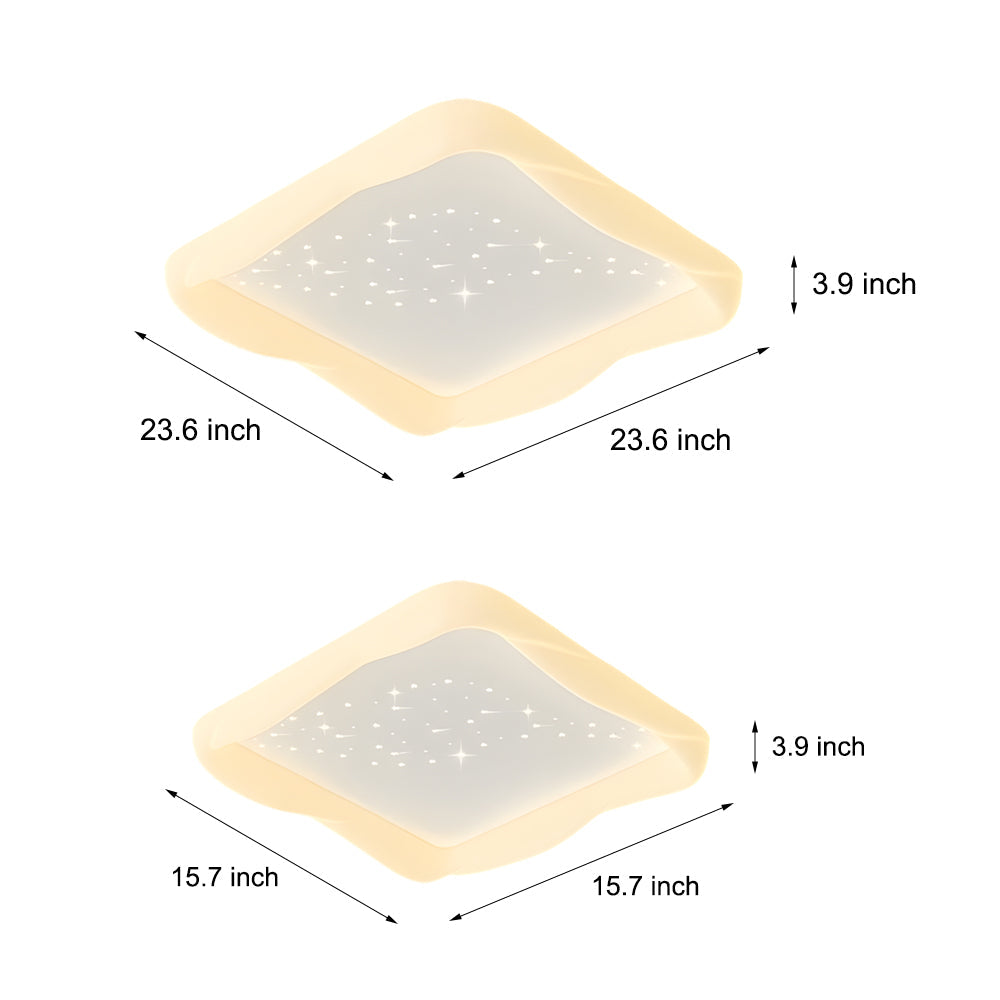 Modern Square Stars LED Ceiling Light Fixture for Kids Bedroom Milky White 3 Step Dimming