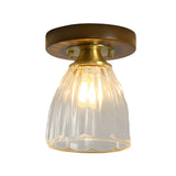 American Country Style Walnut Wood and Glass Flush Mount Ceiling Light Fixture