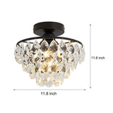 Modern Round Crystal Flush Mount Ceiling Light in Matte Black for Bedrooms and Corridors
