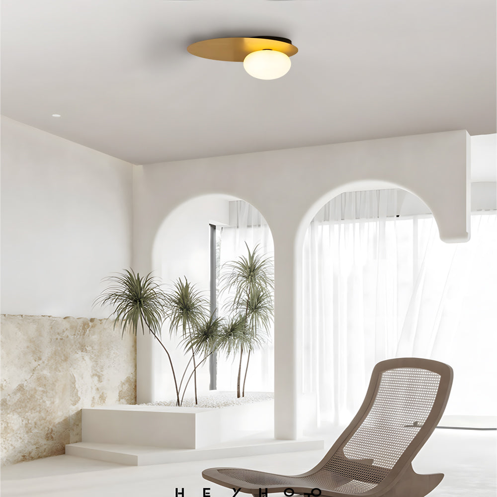 Modern Oval LED Flush Mount Ceiling Light with White Glass Shade for Bedroom and Study